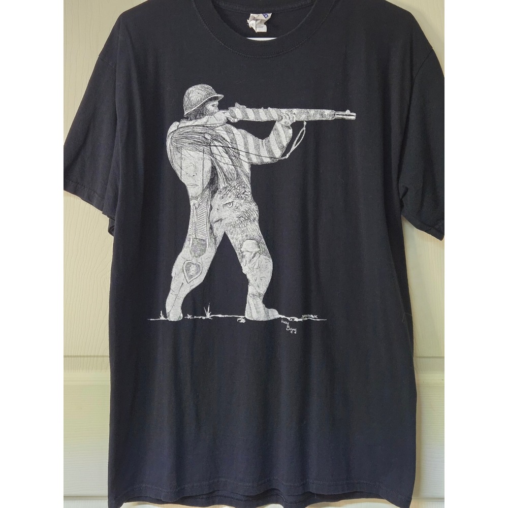 Vintage Lowery Begay Tomahawk Graphic T-Shirt Black Y2K Native American Art L